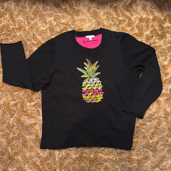 Lisa Todd Black Sweater with Colorful Pineapple Design size 1X - Picture 1 of 11